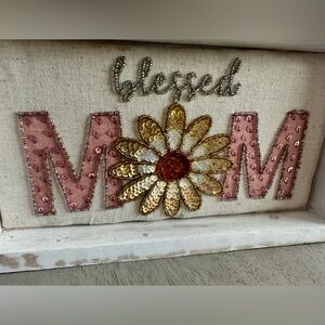 Decorative Embellished Beaded Sign that reads “Blessed Mom” 11 x 6